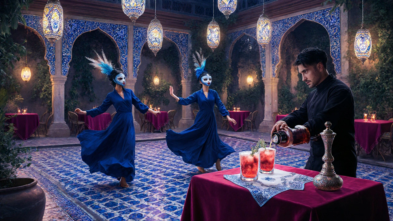 Dancers in silk kaftans move under lanterns of recycled İznik tiles in a hidden garden, sipping rosewater cocktails.