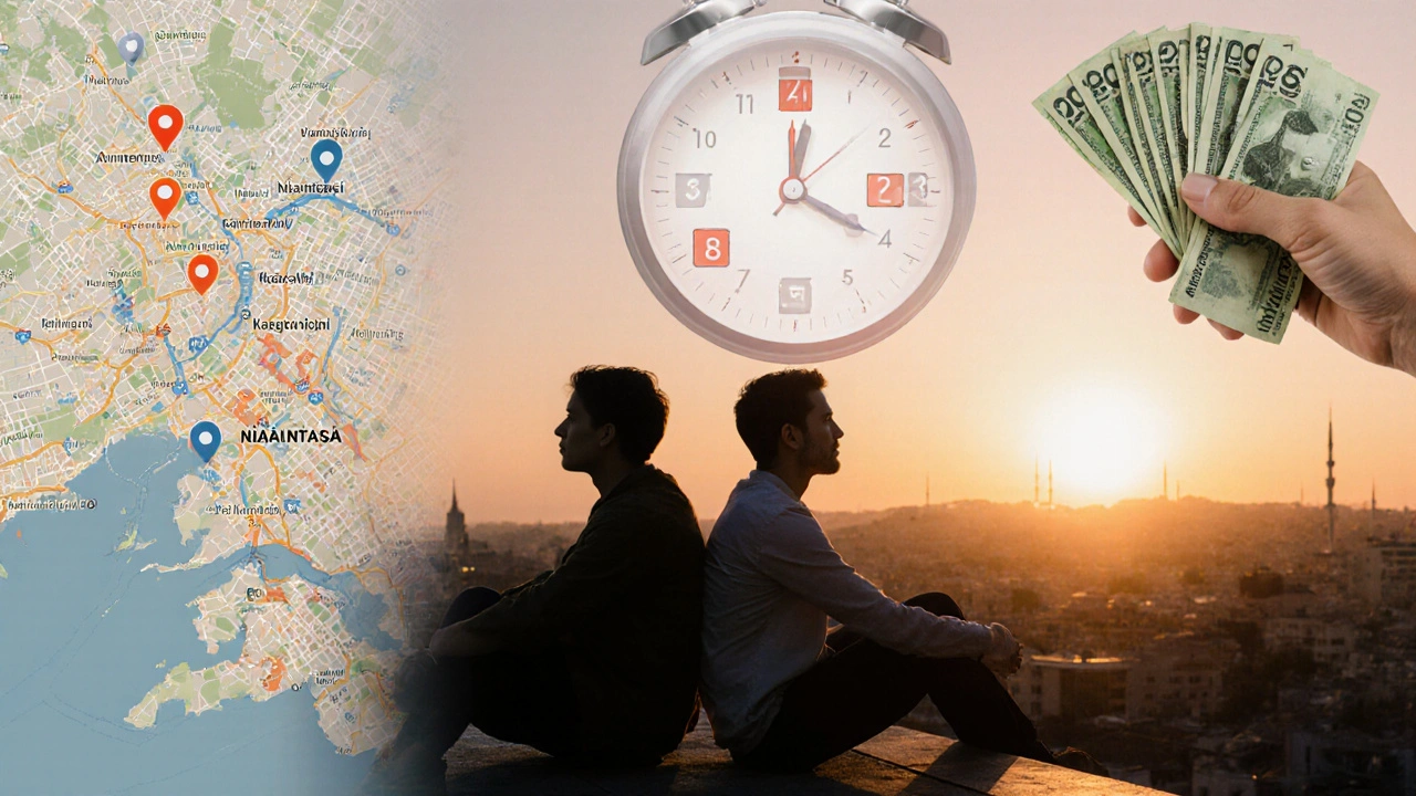 Silhouettes of two people on a rooftop at sunset, symbolizing companionship in Istanbul.
