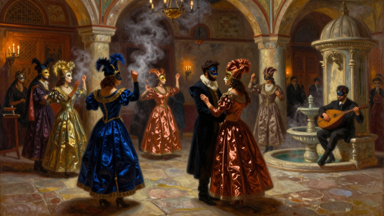 Dancers in historical-inspired masks move in a steamy Ottoman bathhouse, lit only by candles and oud music.