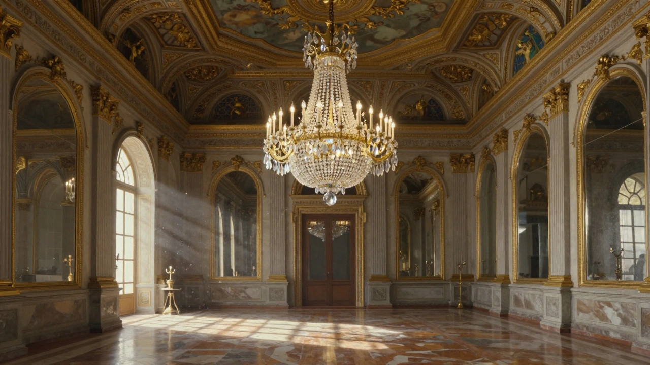 The grand Ceremonial Hall of Dolmabahçe Palace with its massive crystal chandelier reflecting light on marble floors.