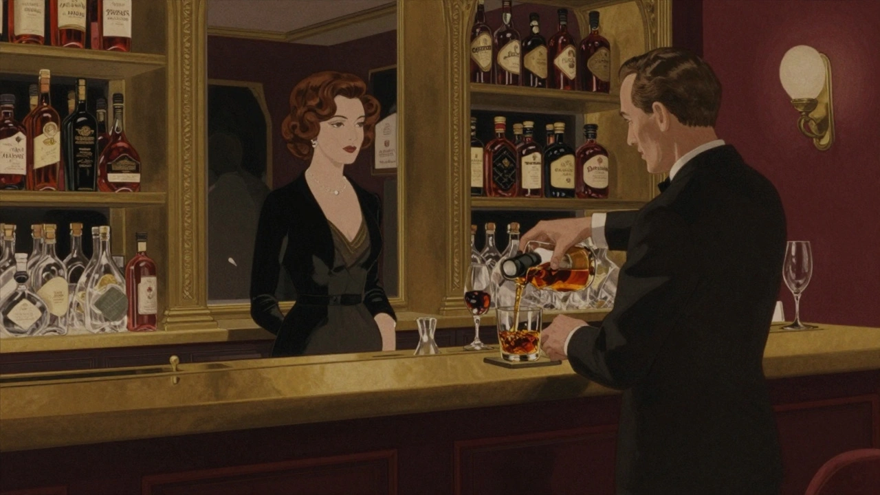 A sophisticated Istanbul lounge interior at night, a bartender serving whiskey as a woman enters, atmosphere of quiet elegance and discretion.