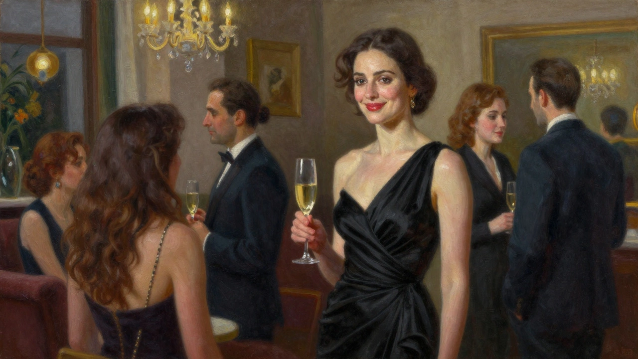 An elegant woman at an upscale Istanbul gala, engaging with guests in a refined setting.