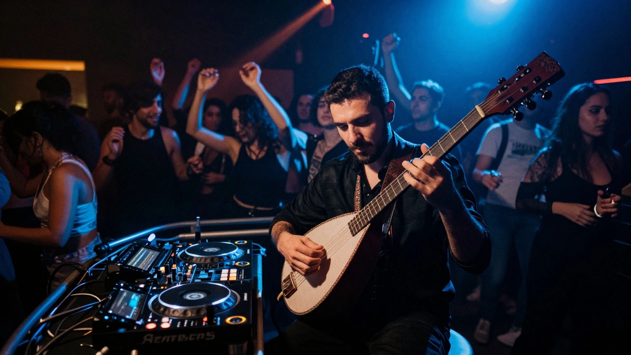 Live saz musician and DJ performing at Saz &amp; Beats event