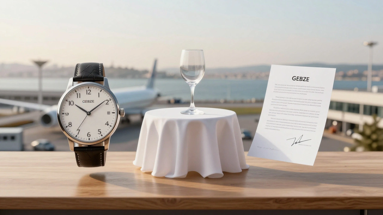 Three symbolic objects representing hourly, event-based, and long-term companionship services in Gebze.