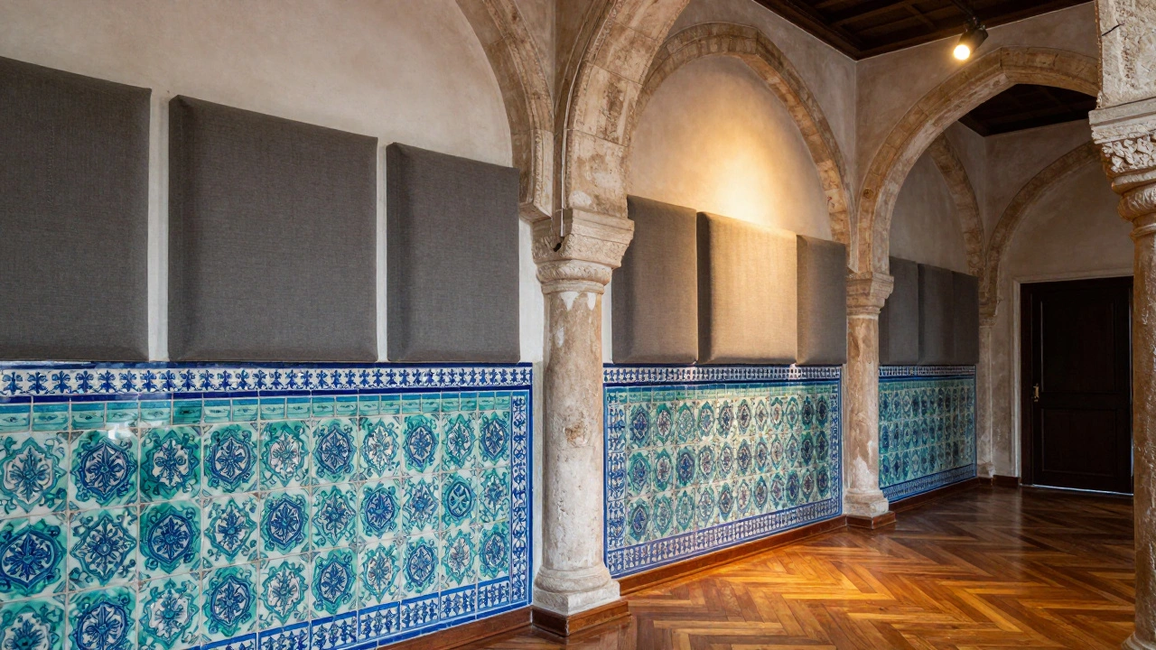 Historic room with tiles and hidden acoustic soundproofing panels.